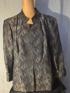 Women's Textured Gray & Gold Brocade Blazer